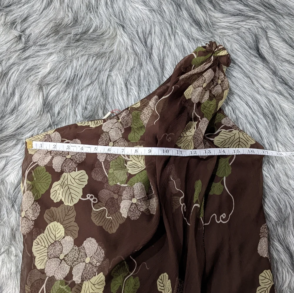 🤎 SOLD 🤎NWT M.S.S.P. brown silk floral one shoulder dress - Picture 5 of 6